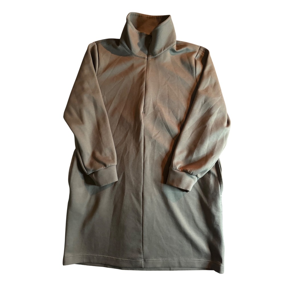 Athleta Coaster Luxe Dress Womens XL Green Long Sleeve Mock Neck Pockets Shift